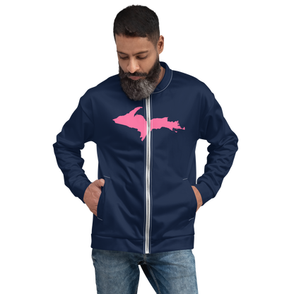 Michigan Upper Peninsula Bomber Jacket (w/ Large Pink UP Outline) | Navy