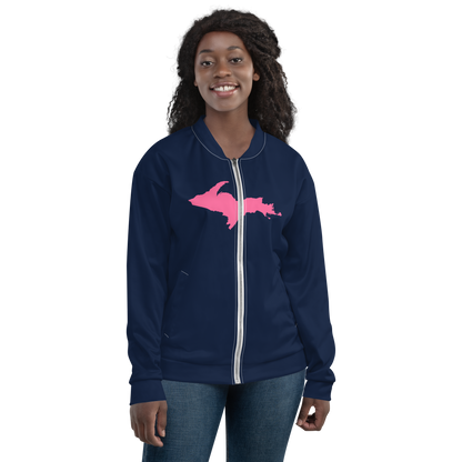 Michigan Upper Peninsula Bomber Jacket (w/ Large Pink UP Outline) | Navy