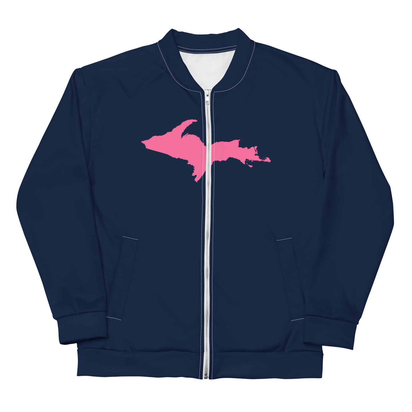 Michigan Upper Peninsula Bomber Jacket (w/ Large Pink UP Outline) | Navy