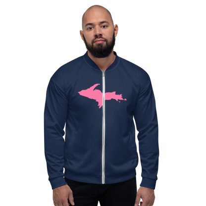 Michigan Upper Peninsula Bomber Jacket (w/ Large Pink UP Outline) | Navy