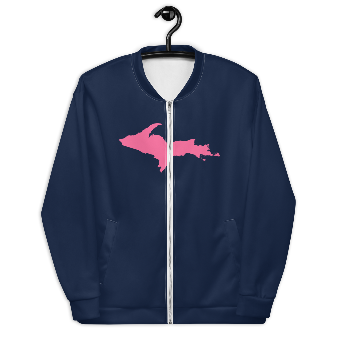 Michigan Upper Peninsula Bomber Jacket (w/ Large Pink UP Outline) | Navy