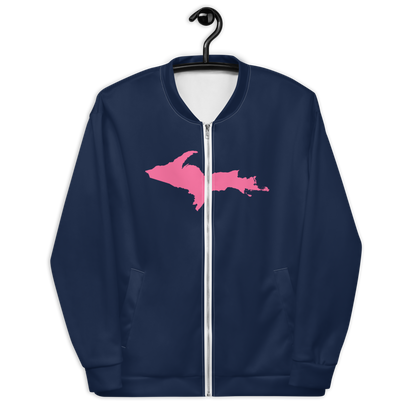 Michigan Upper Peninsula Bomber Jacket (w/ Large Pink UP Outline) | Navy