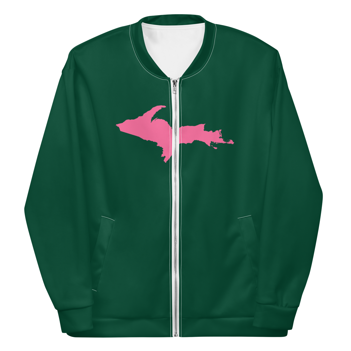 Michigan Upper Peninsula Bomber Jacket (w/ Large Pink UP Outline) | Green