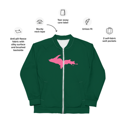 Michigan Upper Peninsula Bomber Jacket (w/ Large Pink UP Outline) | Green