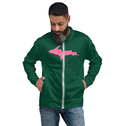 Michigan Upper Peninsula Bomber Jacket (w/ Large Pink UP Outline) | Green