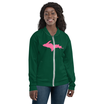 Michigan Upper Peninsula Bomber Jacket (w/ Large Pink UP Outline) | Green