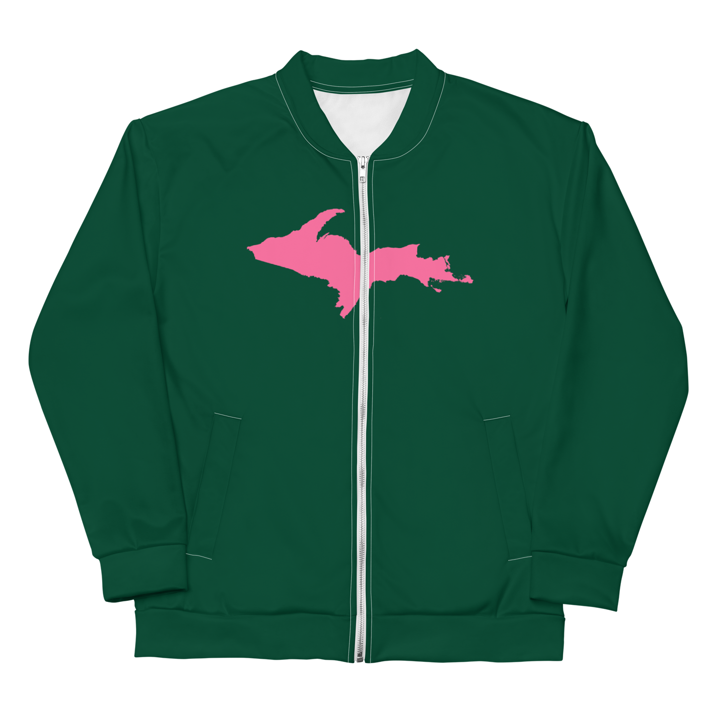 Michigan Upper Peninsula Bomber Jacket (w/ Large Pink UP Outline) | Green