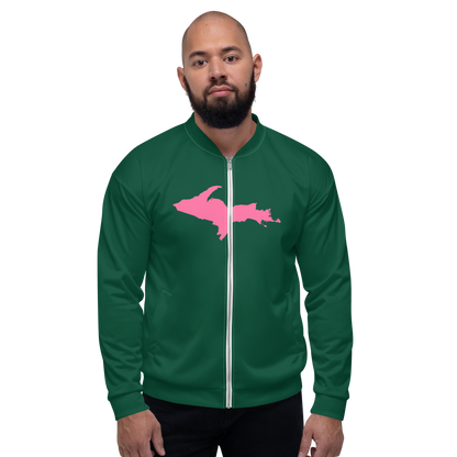 Michigan Upper Peninsula Bomber Jacket (w/ Large Pink UP Outline) | Green