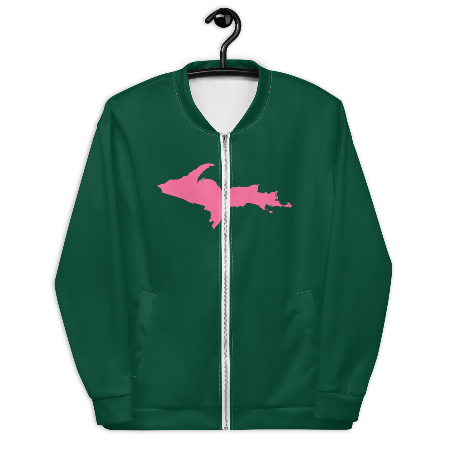 Michigan Upper Peninsula Bomber Jacket (w/ Large Pink UP Outline) | Green