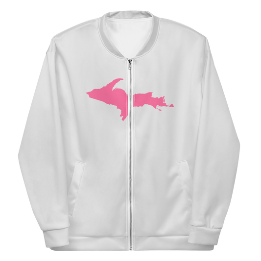 Michigan Upper Peninsula Bomber Jacket (w/ Large Pink UP Outline) | Birch Bark White