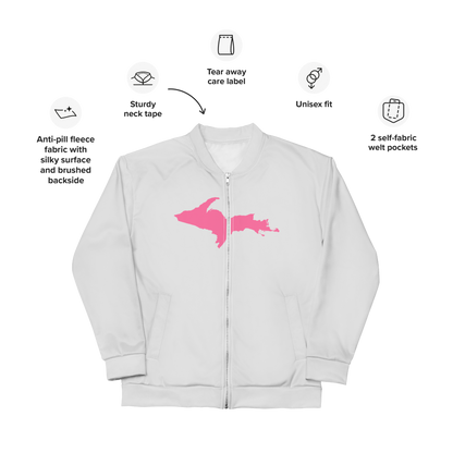 Michigan Upper Peninsula Bomber Jacket (w/ Large Pink UP Outline) | Birch Bark White