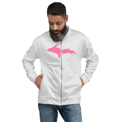 Michigan Upper Peninsula Bomber Jacket (w/ Large Pink UP Outline) | Birch Bark White