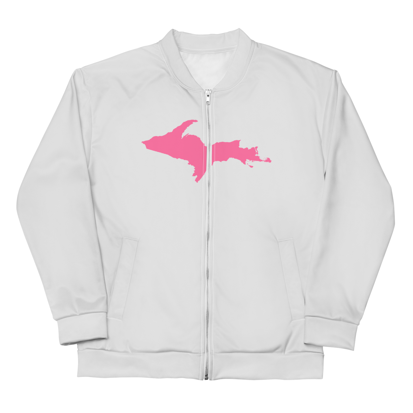 Michigan Upper Peninsula Bomber Jacket (w/ Large Pink UP Outline) | Birch Bark White