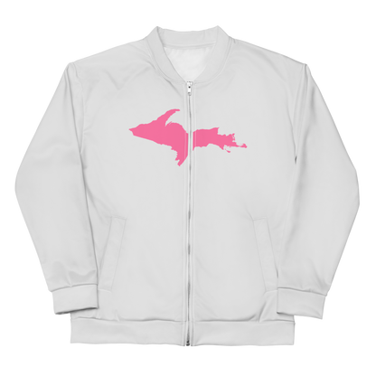 Michigan Upper Peninsula Bomber Jacket (w/ Large Pink UP Outline) | Birch Bark White