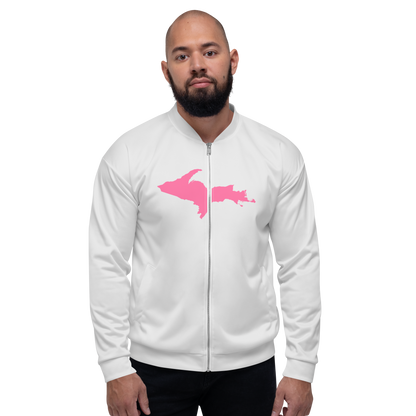 Michigan Upper Peninsula Bomber Jacket (w/ Large Pink UP Outline) | Birch Bark White