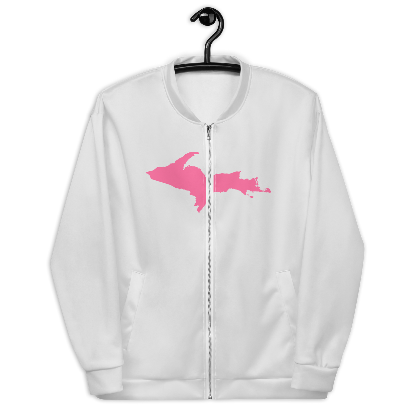 Michigan Upper Peninsula Bomber Jacket (w/ Large Pink UP Outline) | Birch Bark White