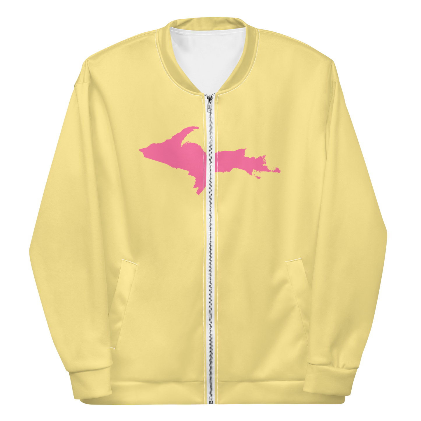 Michigan Upper Peninsula Bomber Jacket (w/ Large Pink UP Outline) | Cherry Yellow