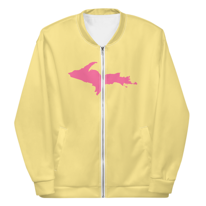 Michigan Upper Peninsula Bomber Jacket (w/ Large Pink UP Outline) | Cherry Yellow