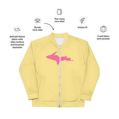 Michigan Upper Peninsula Bomber Jacket (w/ Large Pink UP Outline) | Cherry Yellow