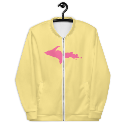 Michigan Upper Peninsula Bomber Jacket (w/ Large Pink UP Outline) | Cherry Yellow