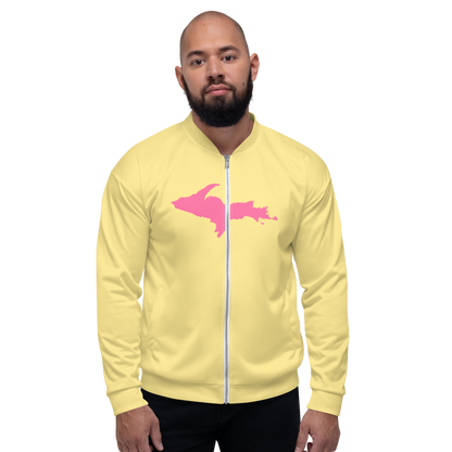 Michigan Upper Peninsula Bomber Jacket (w/ Large Pink UP Outline) | Cherry Yellow