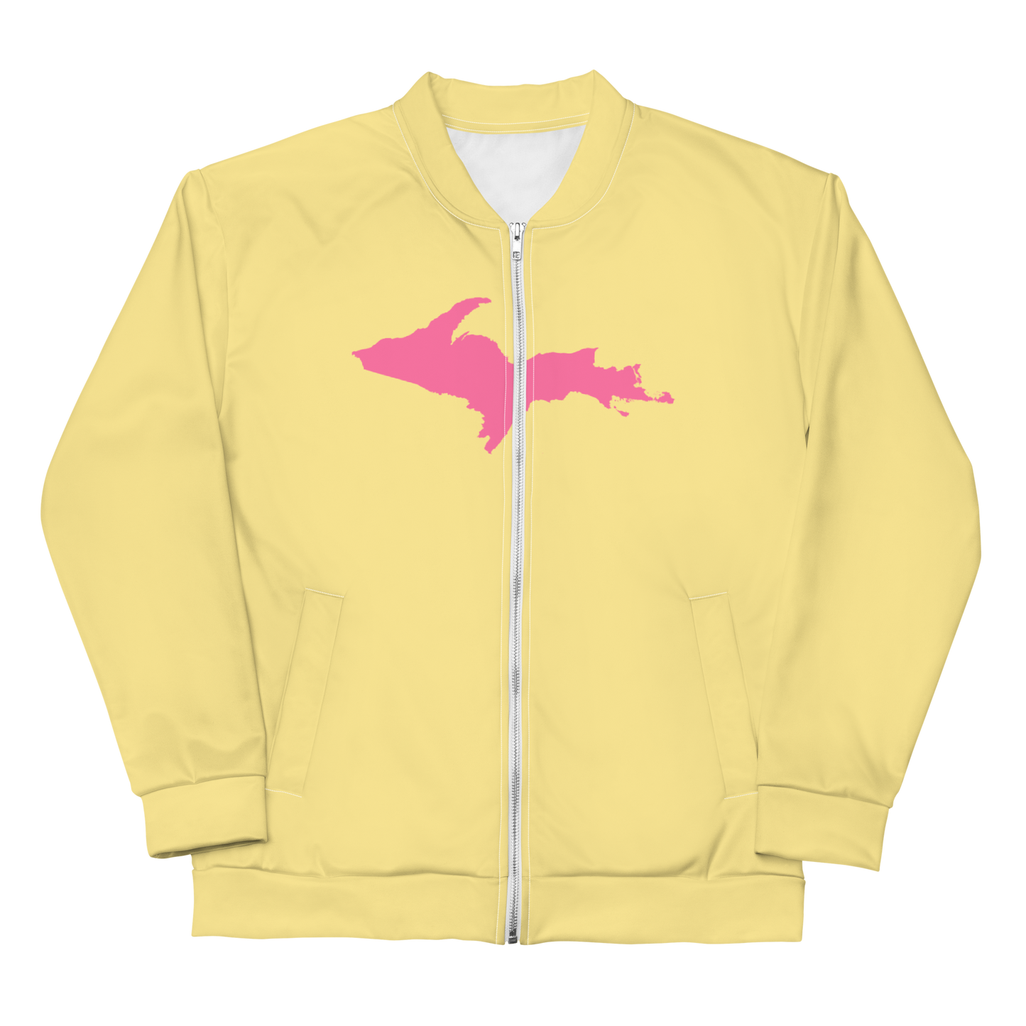 Michigan Upper Peninsula Bomber Jacket (w/ Large Pink UP Outline) | Cherry Yellow