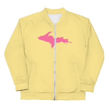 Michigan Upper Peninsula Bomber Jacket (w/ Large Pink UP Outline) | Cherry Yellow