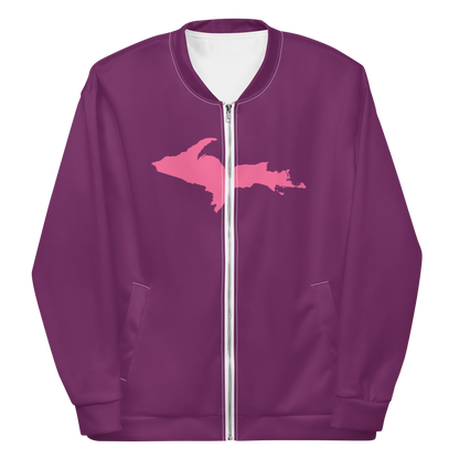 Michigan Upper Peninsula Bomber Jacket (w/ Large Pink UP Outline) | Plum