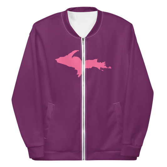 Michigan Upper Peninsula Bomber Jacket (w/ Large Pink UP Outline) | Plum