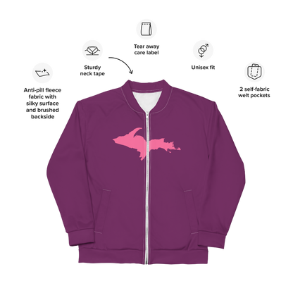 Michigan Upper Peninsula Bomber Jacket (w/ Large Pink UP Outline) | Plum