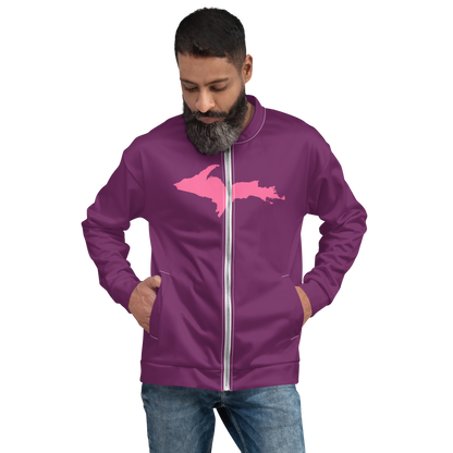 Michigan Upper Peninsula Bomber Jacket (w/ Large Pink UP Outline) | Plum