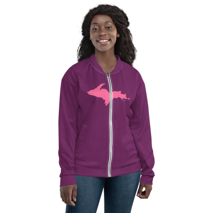 Michigan Upper Peninsula Bomber Jacket (w/ Large Pink UP Outline) | Plum