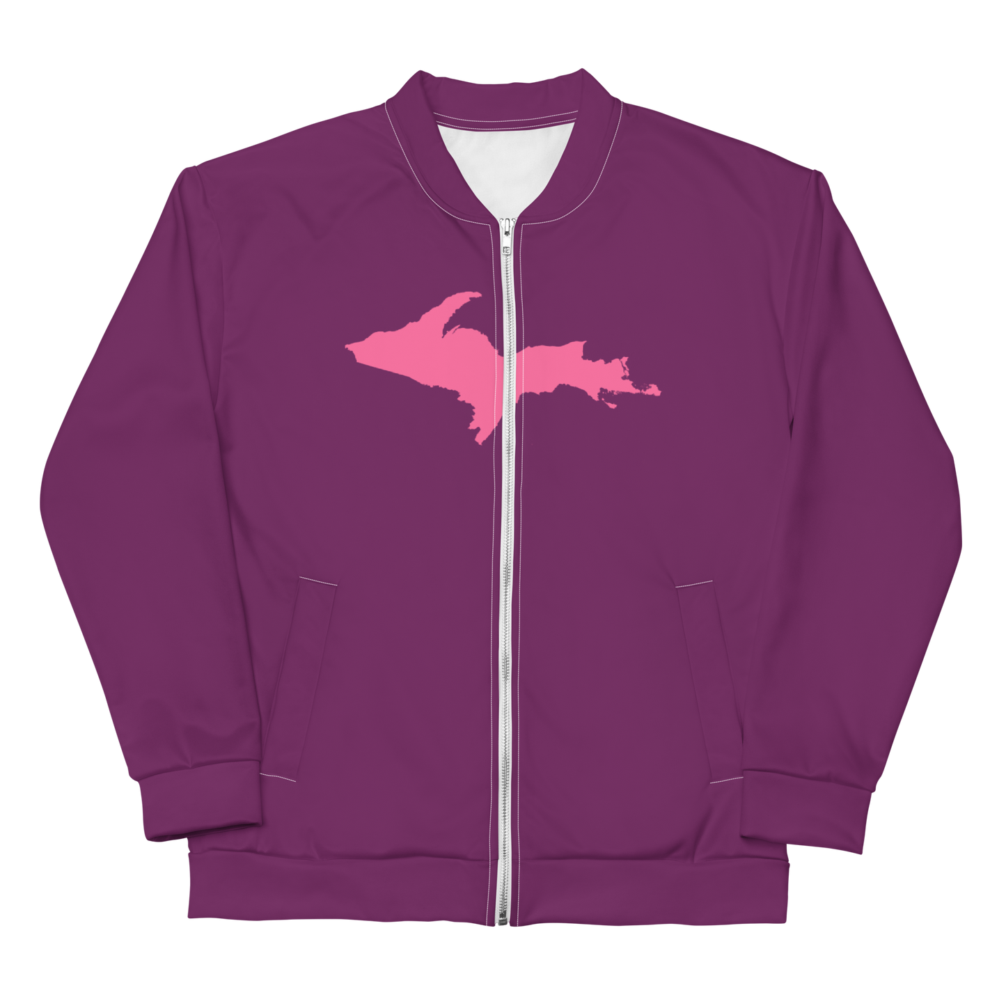 Michigan Upper Peninsula Bomber Jacket (w/ Large Pink UP Outline) | Plum