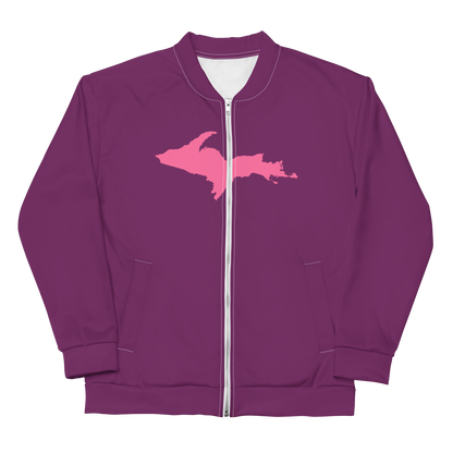 Michigan Upper Peninsula Bomber Jacket (w/ Large Pink UP Outline) | Plum