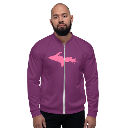 Michigan Upper Peninsula Bomber Jacket (w/ Large Pink UP Outline) | Plum