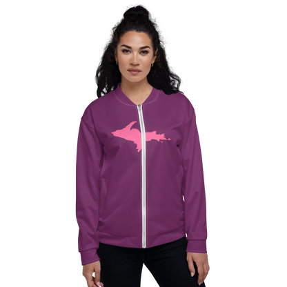 Michigan Upper Peninsula Bomber Jacket (w/ Large Pink UP Outline) | Plum