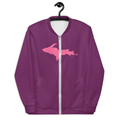 Michigan Upper Peninsula Bomber Jacket (w/ Large Pink UP Outline) | Plum