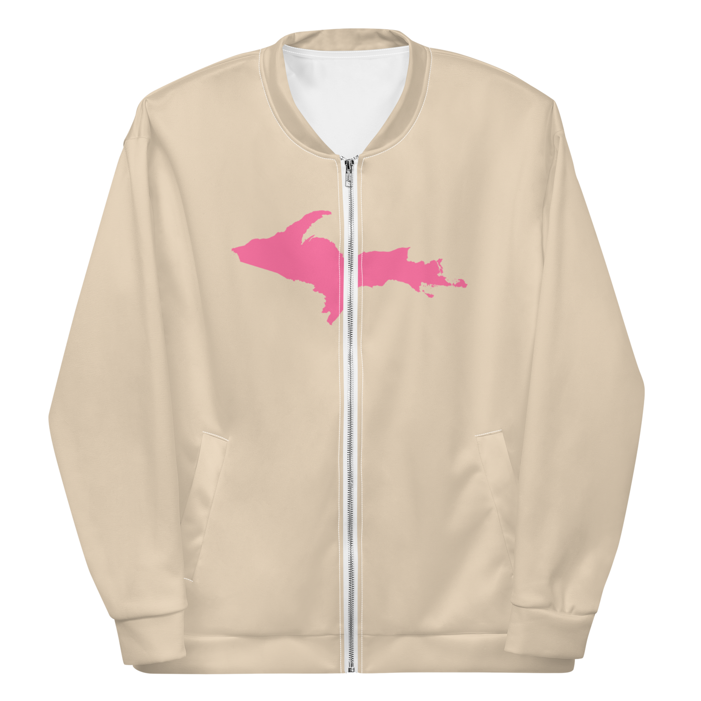 Michigan Upper Peninsula Bomber Jacket (w/ Large Pink UP Outline) | Canvas Color