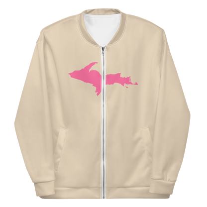 Michigan Upper Peninsula Bomber Jacket (w/ Large Pink UP Outline) | Canvas Color