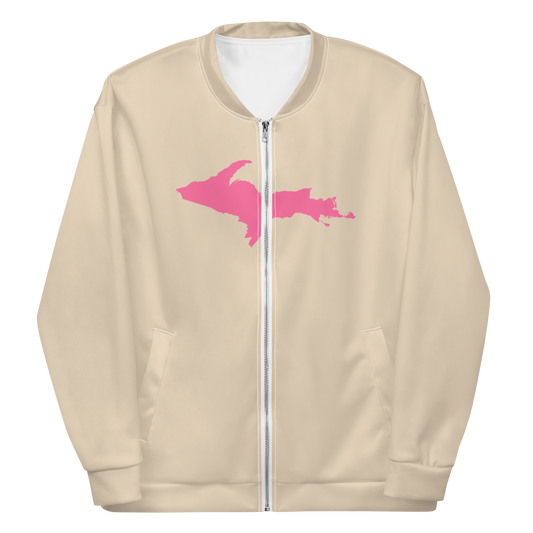 Michigan Upper Peninsula Bomber Jacket (w/ Large Pink UP Outline) | Canvas Color