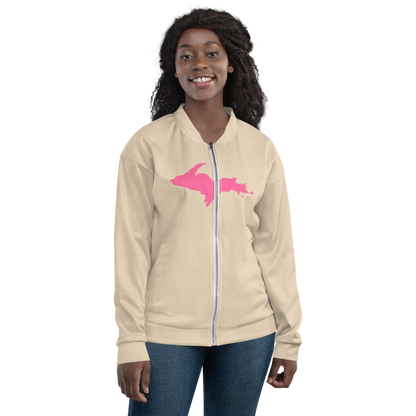 Michigan Upper Peninsula Bomber Jacket (w/ Large Pink UP Outline) | Canvas Color