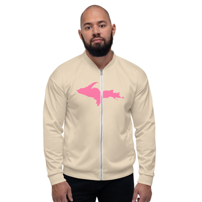 Michigan Upper Peninsula Bomber Jacket (w/ Large Pink UP Outline) | Canvas Color