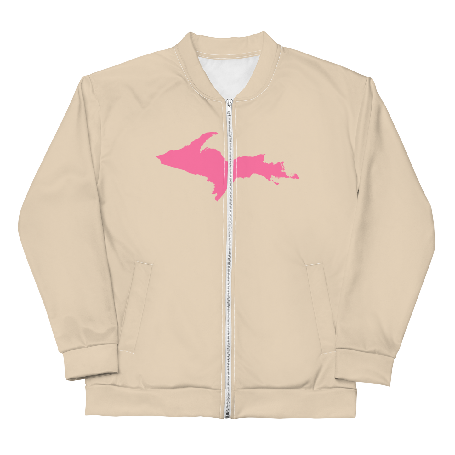 Michigan Upper Peninsula Bomber Jacket (w/ Large Pink UP Outline) | Canvas Color