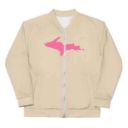 Michigan Upper Peninsula Bomber Jacket (w/ Large Pink UP Outline) | Canvas Color