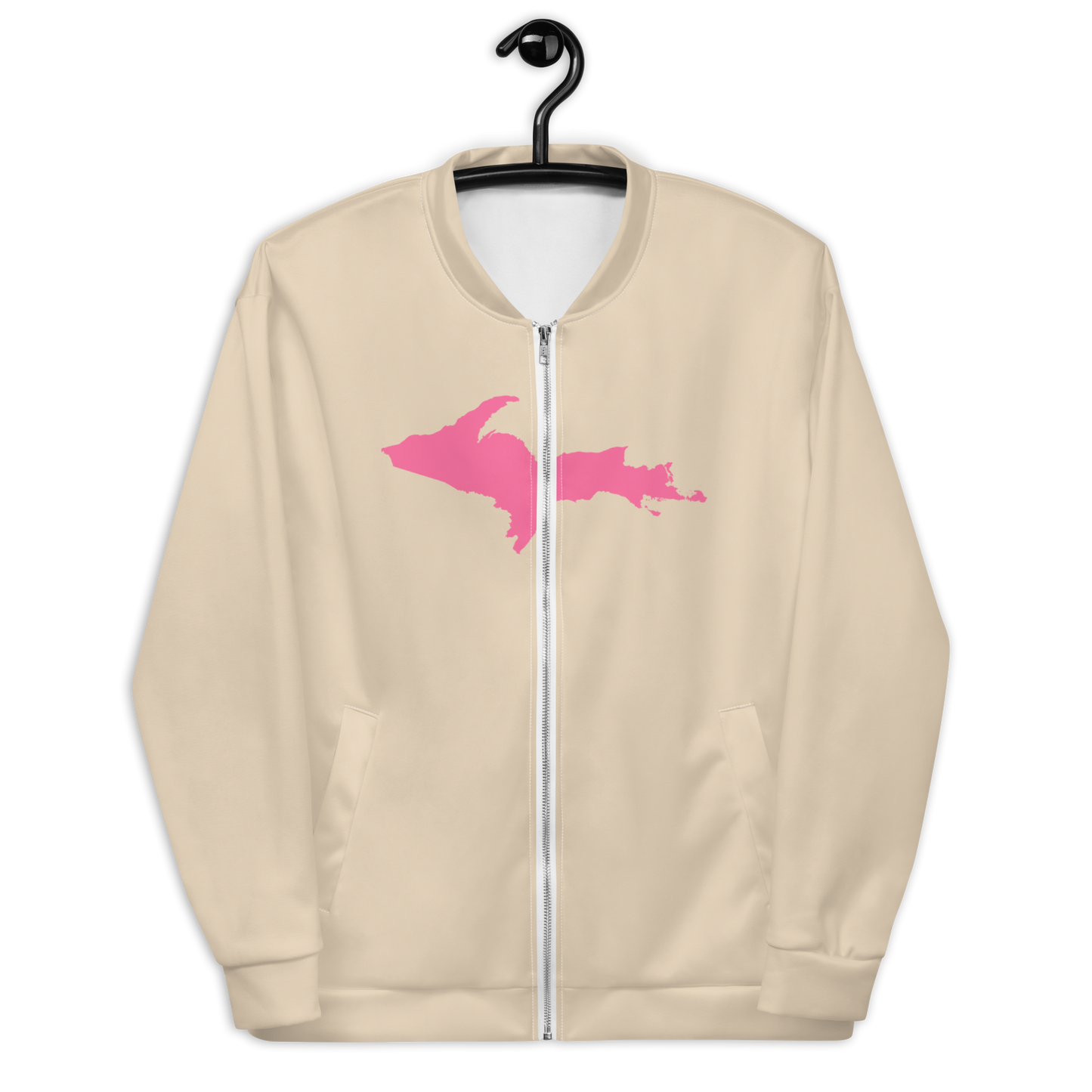 Michigan Upper Peninsula Bomber Jacket (w/ Large Pink UP Outline) | Canvas Color