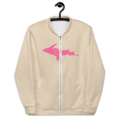 Michigan Upper Peninsula Bomber Jacket (w/ Large Pink UP Outline) | Canvas Color