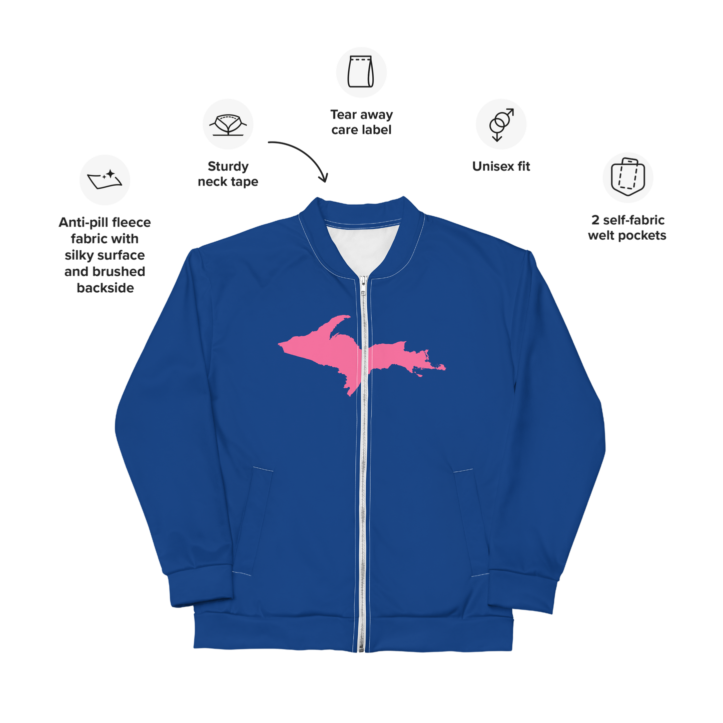 Michigan Upper Peninsula Bomber Jacket (w/ Large Pink UP Outline) | Dearborn Blue