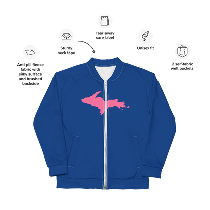 Michigan Upper Peninsula Bomber Jacket (w/ Large Pink UP Outline) | Dearborn Blue