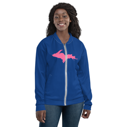 Michigan Upper Peninsula Bomber Jacket (w/ Large Pink UP Outline) | Dearborn Blue