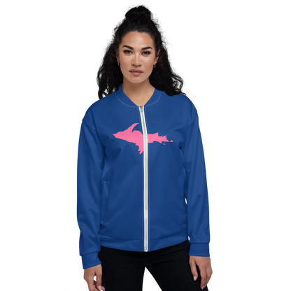 Michigan Upper Peninsula Bomber Jacket (w/ Large Pink UP Outline) | Dearborn Blue